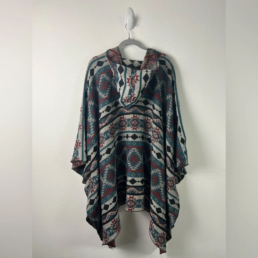 French Laundry Southwestern Hooded Fall Textured Poncho